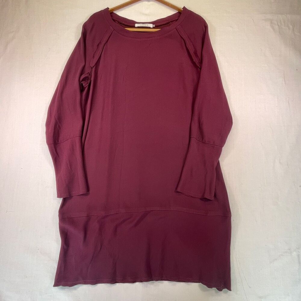 Elaine Kim Burgundy Relaxed Long Sleeve Stretch Sweater Mini Dress Size Small